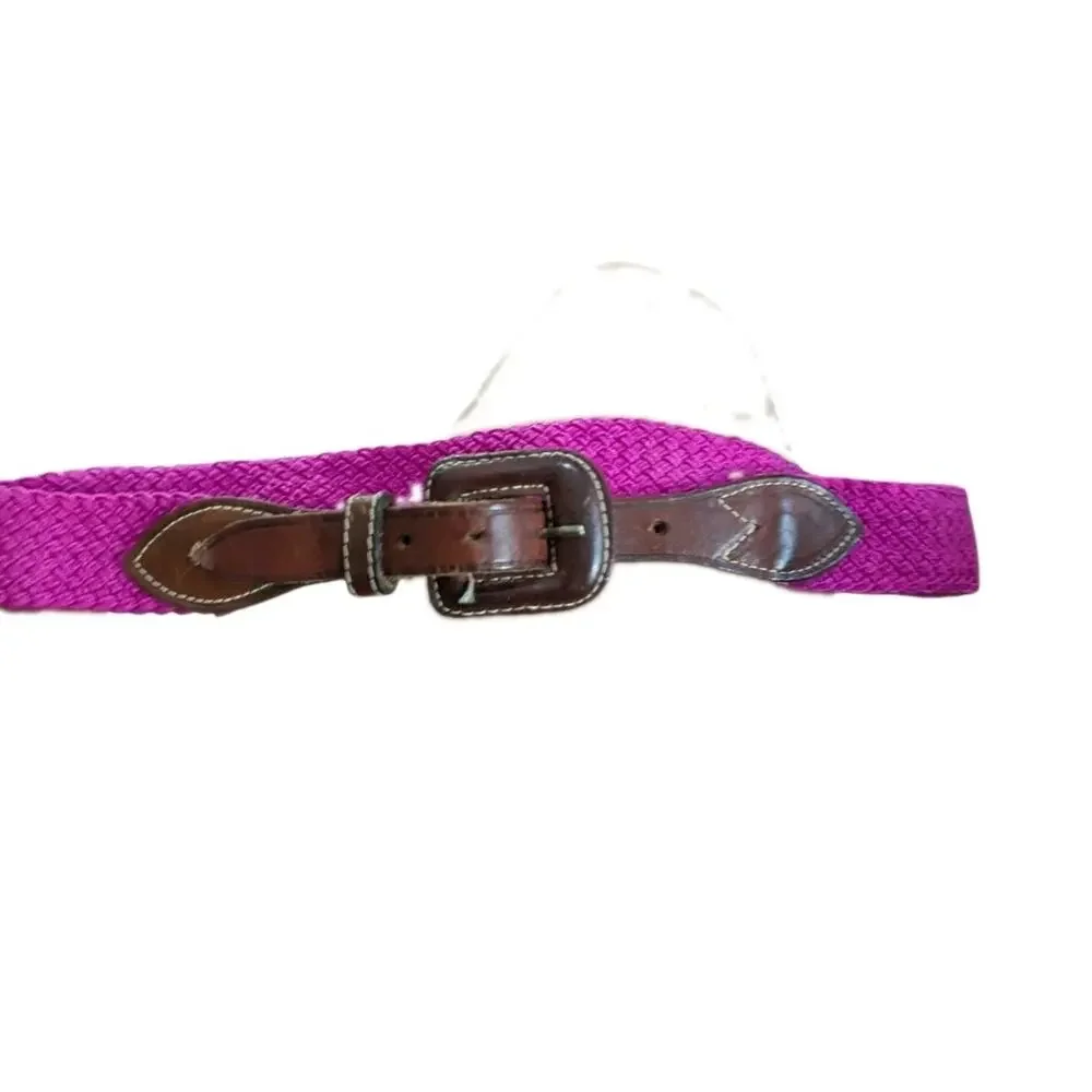 Vtg Hot Pink Brown Leather Woven Belt Womens S Preppy